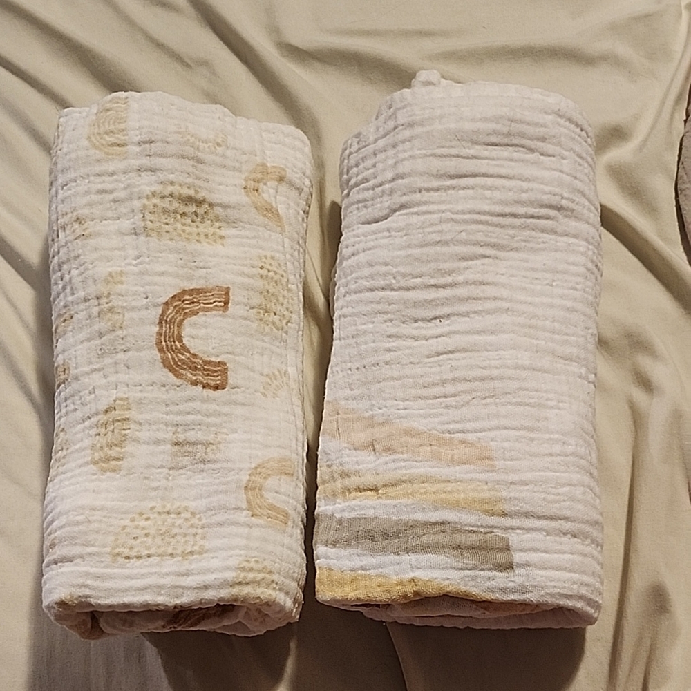 Soft White and Beige Muslin Blankets